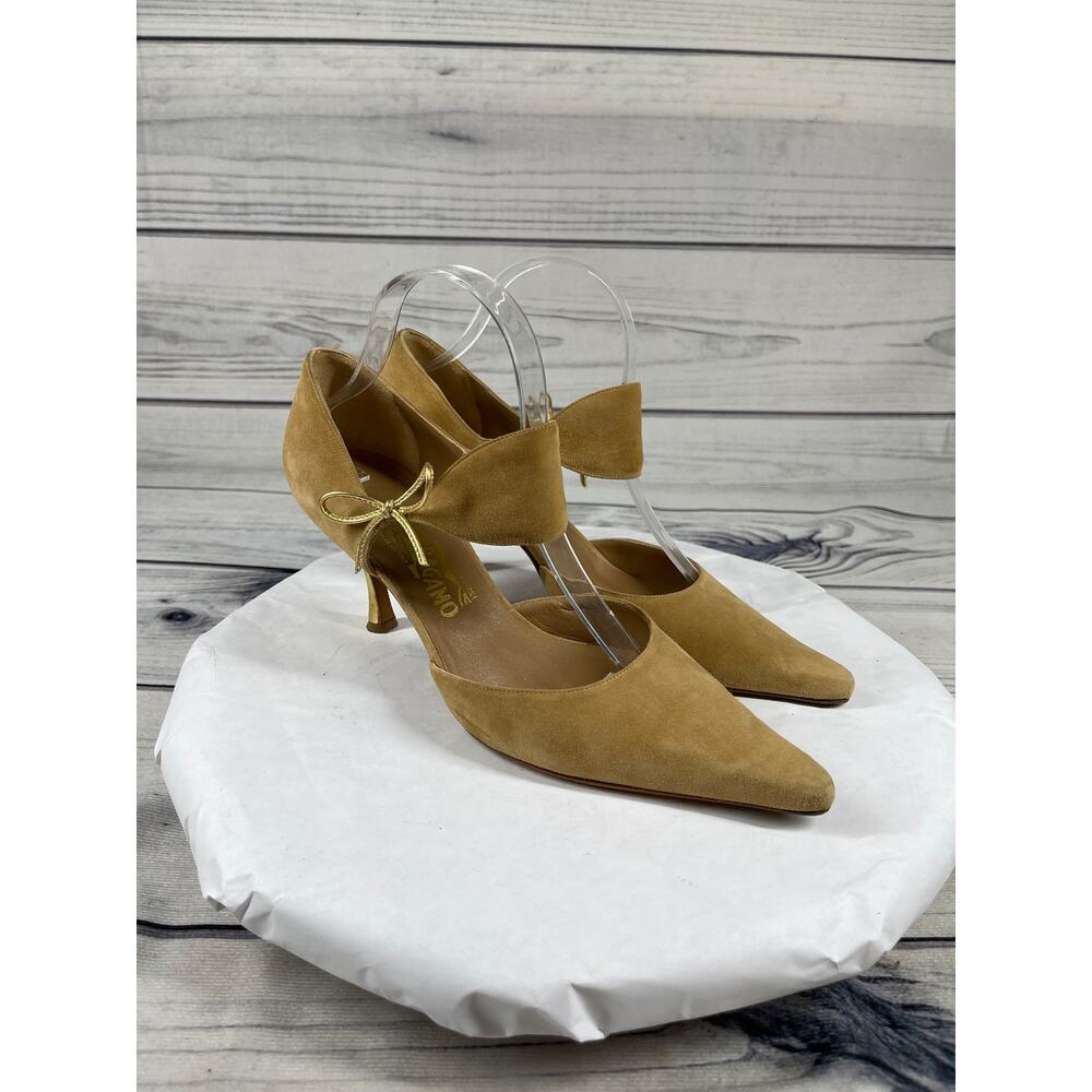 Salvatore Ferragamo Vintage Mary Jane Suede Tan Heels Size 10B